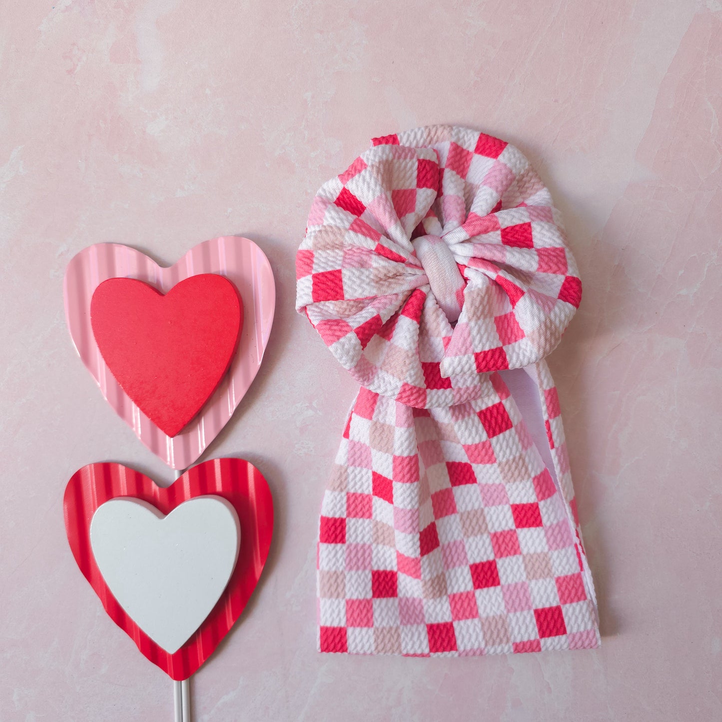 Pink Checkered Messy Bow