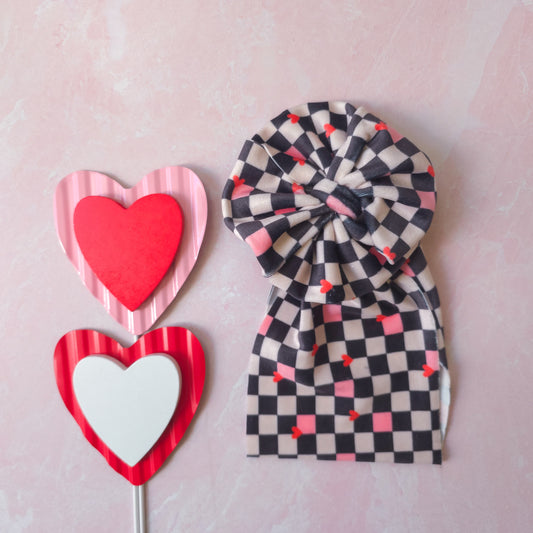 Checkered Hearts Messy Bow