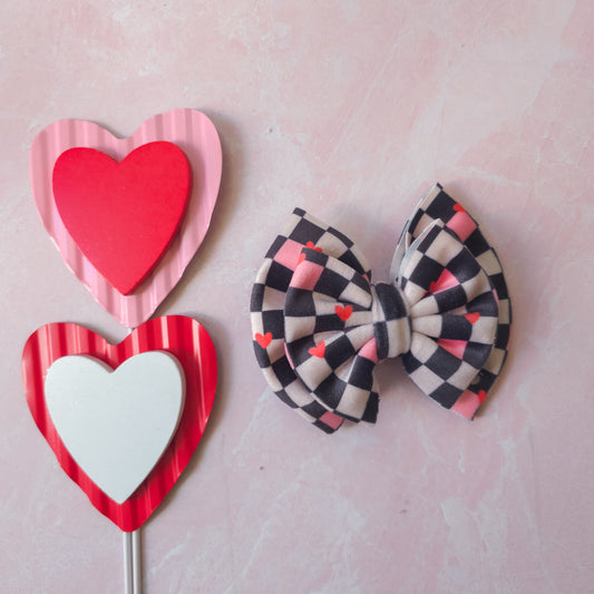 Checkered Hearts Double Bow