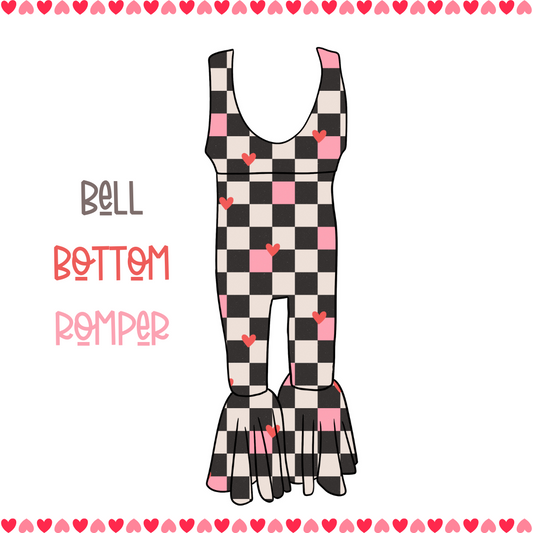 Checkered Hearts Bell Bottom Romper