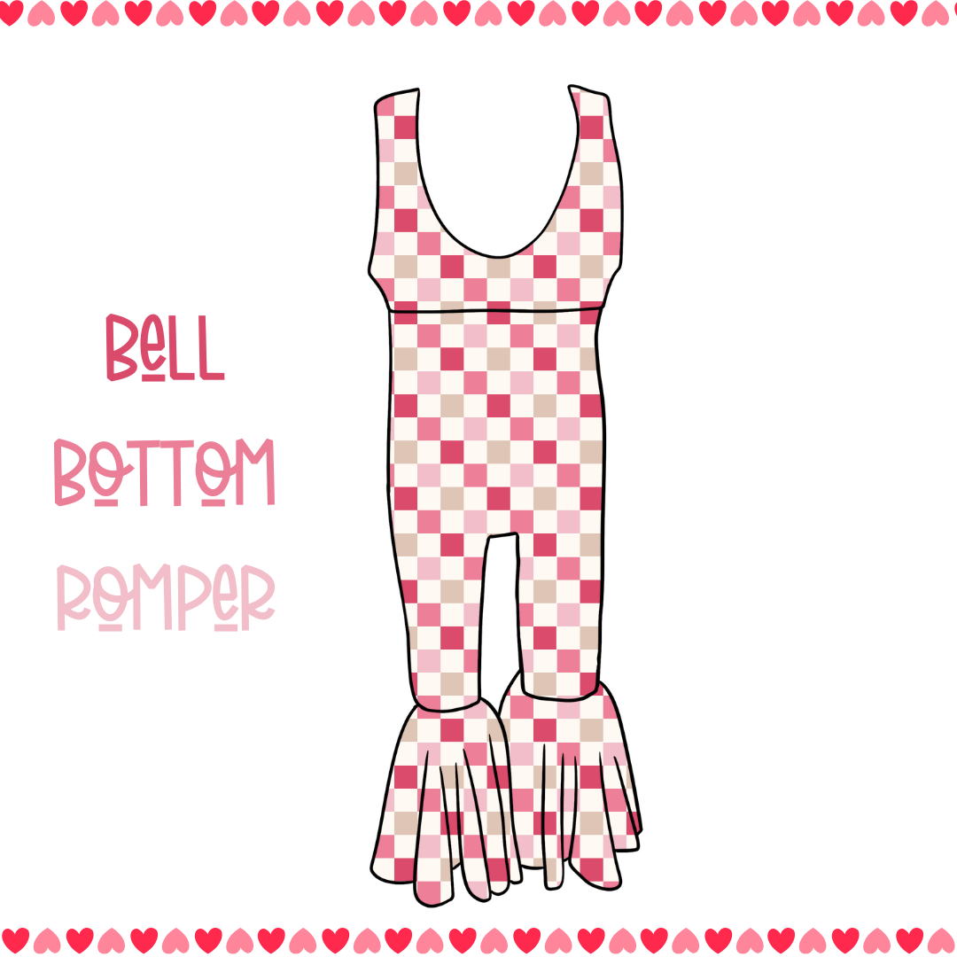 Pink Checkered Bell Bottom Romper