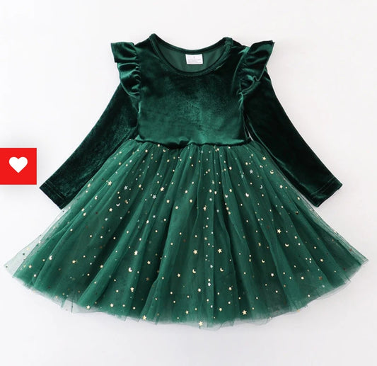 Green Velvet Tulle Dress