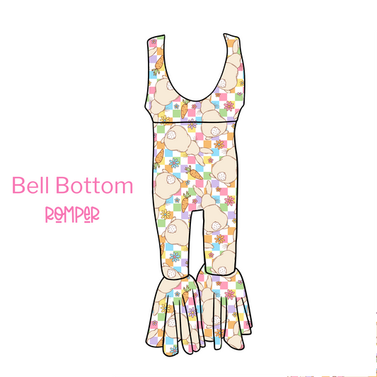 Checkered Bunnies Bell Bottom Romper